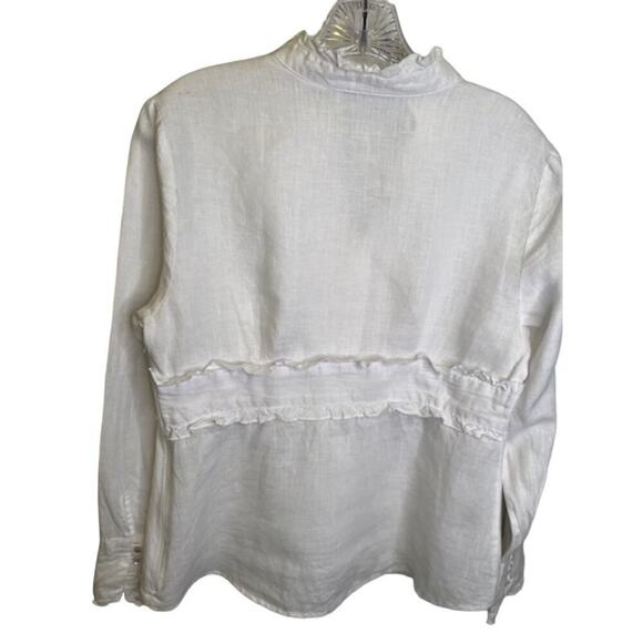 Tweeds White Ruffle detail linen tunic style Pull over blouse size Medium - Picture 2 of 6